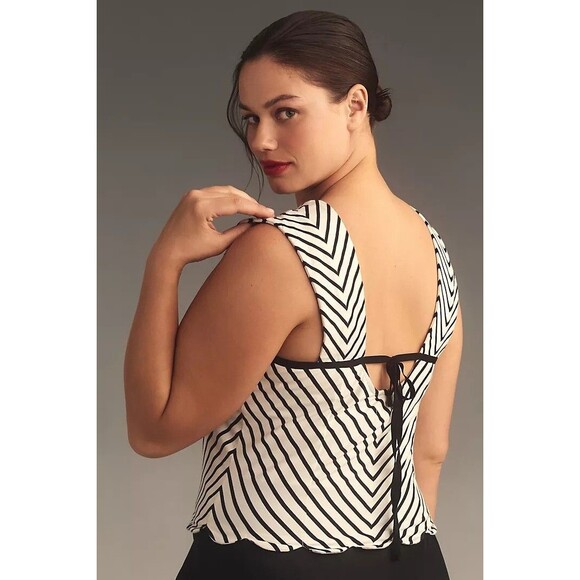 Anthropologie Maeve Square-Neck Cropped Tee Blouse Top Striped Print XXS 280112 - Picture 5 of 10